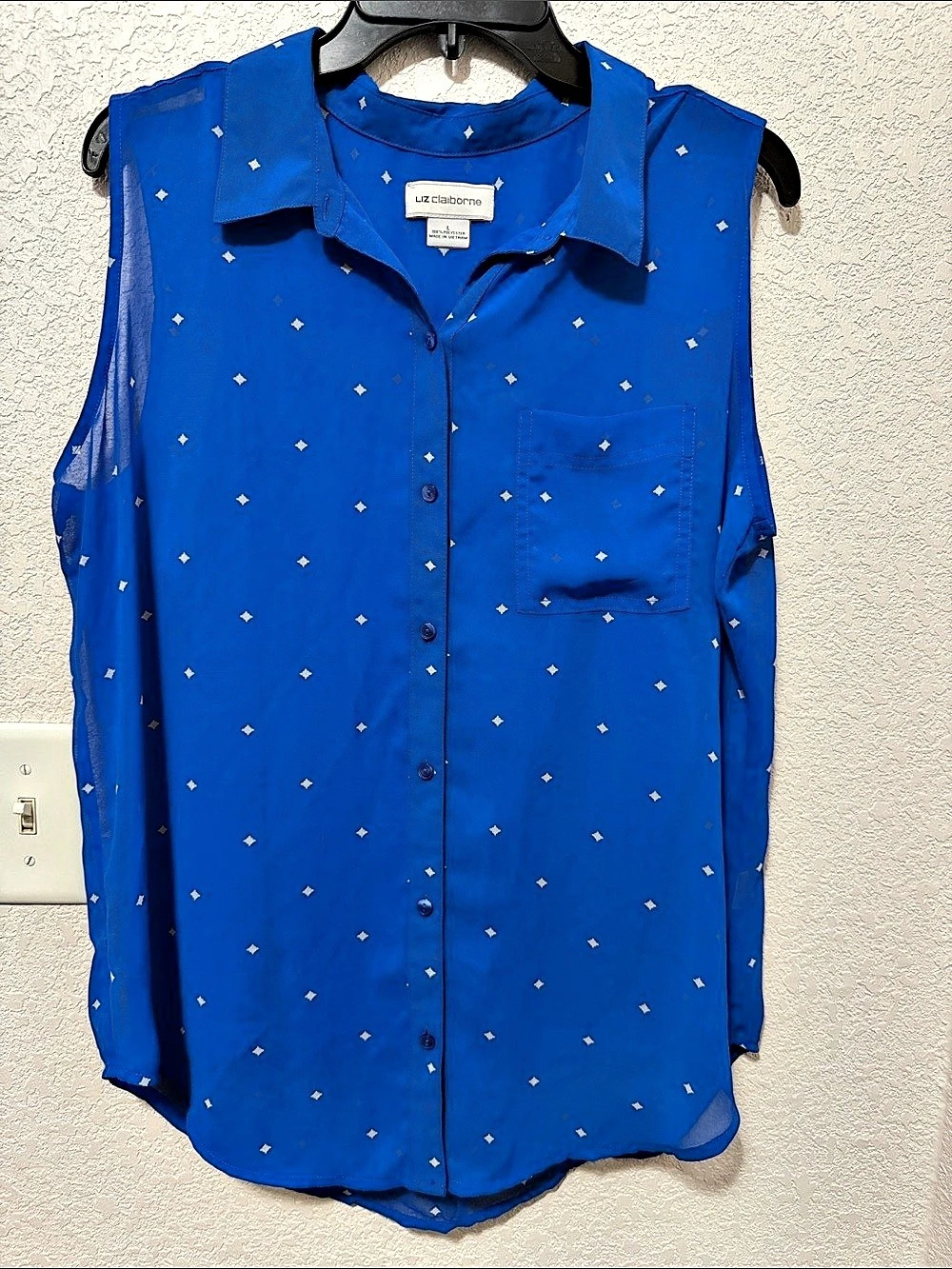 Liz Claiborne Blue Diamond Sheer Sleeveless Button-Front Blouse with Camisole